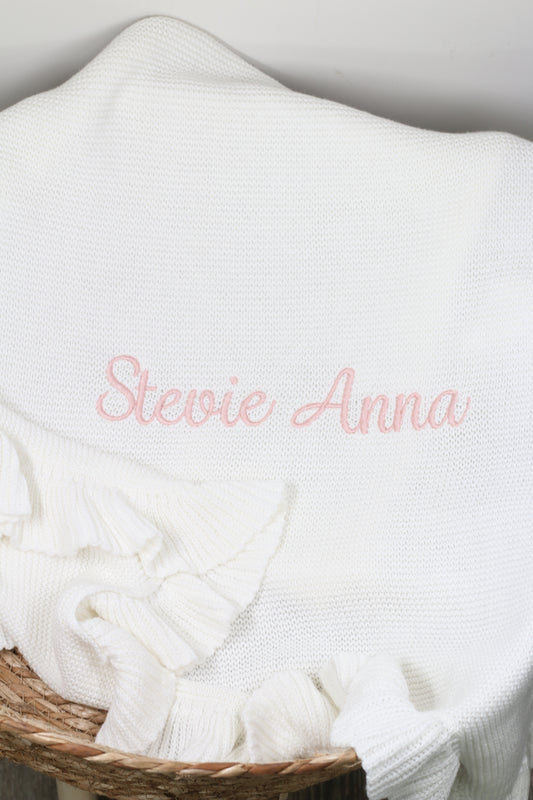 Frill Edge 100% Cotton Knit Personalised Baby Blanket Cloud
