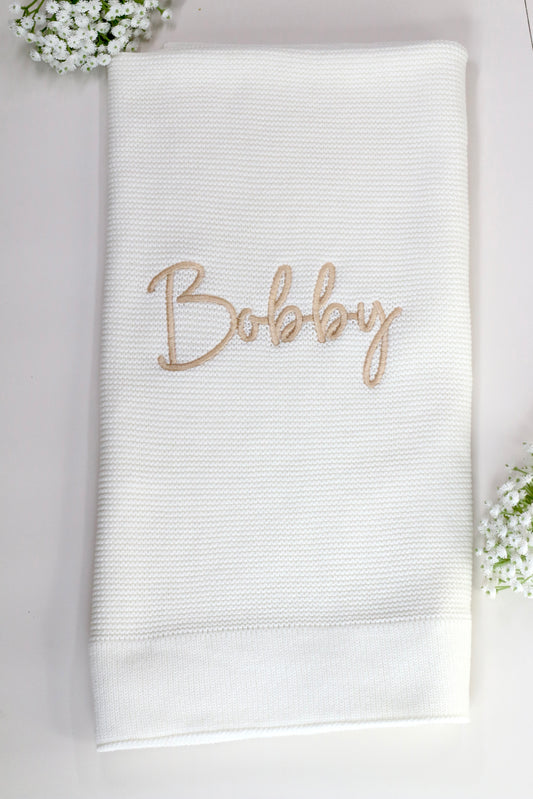 Plain 100% Cotton Knit Personalised Baby Blanket Cloud