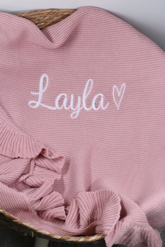 Frill Edge 100% Cotton Knit Personalised Baby Blanket Petal