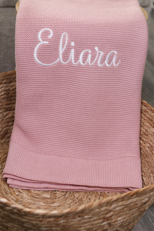 Plain 100% Cotton Knit Personalised Baby Blanket Petal