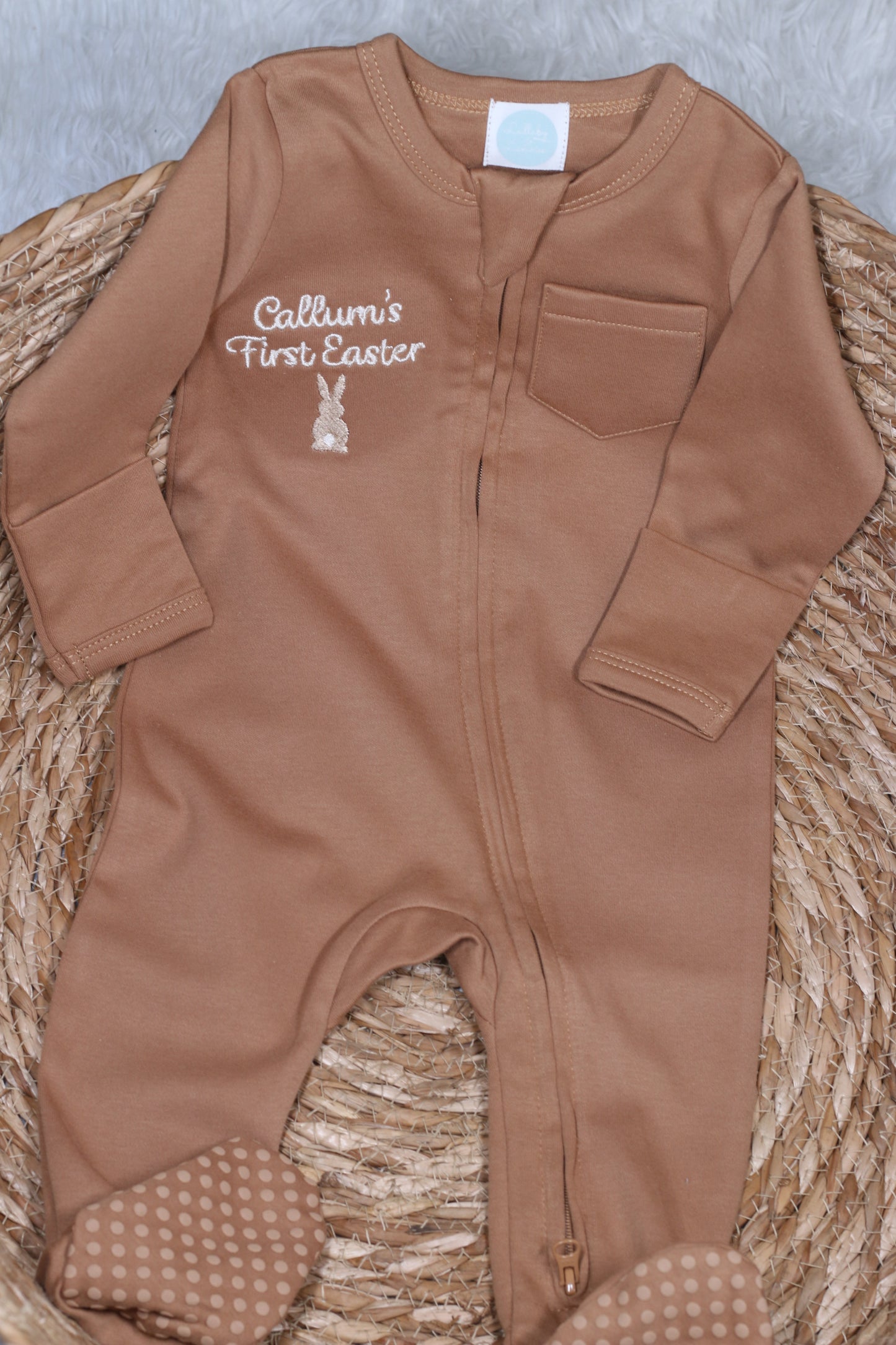 Easter Soft Organic Brown Cotton Baby Grow