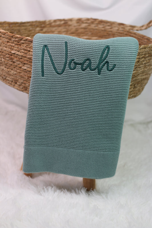 Plain 100% Cotton Knit Personalised Baby Blanket Meadow