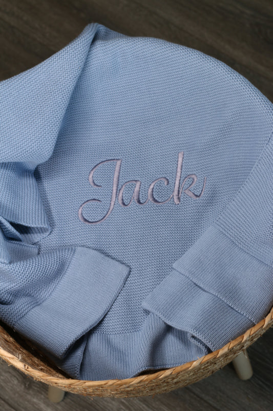 Plain 100% Cotton Knit Personalised Baby Blanket Misty