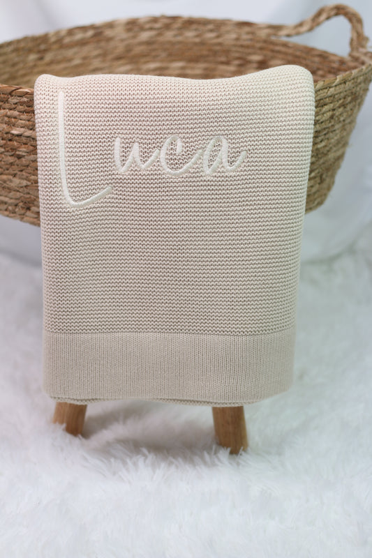 Plain 100% Cotton Knit Personalised Baby Blanket Teddy