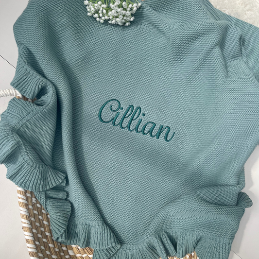 Frill Edge 100% Cotton Knit Personalised Baby Blanket Meadow