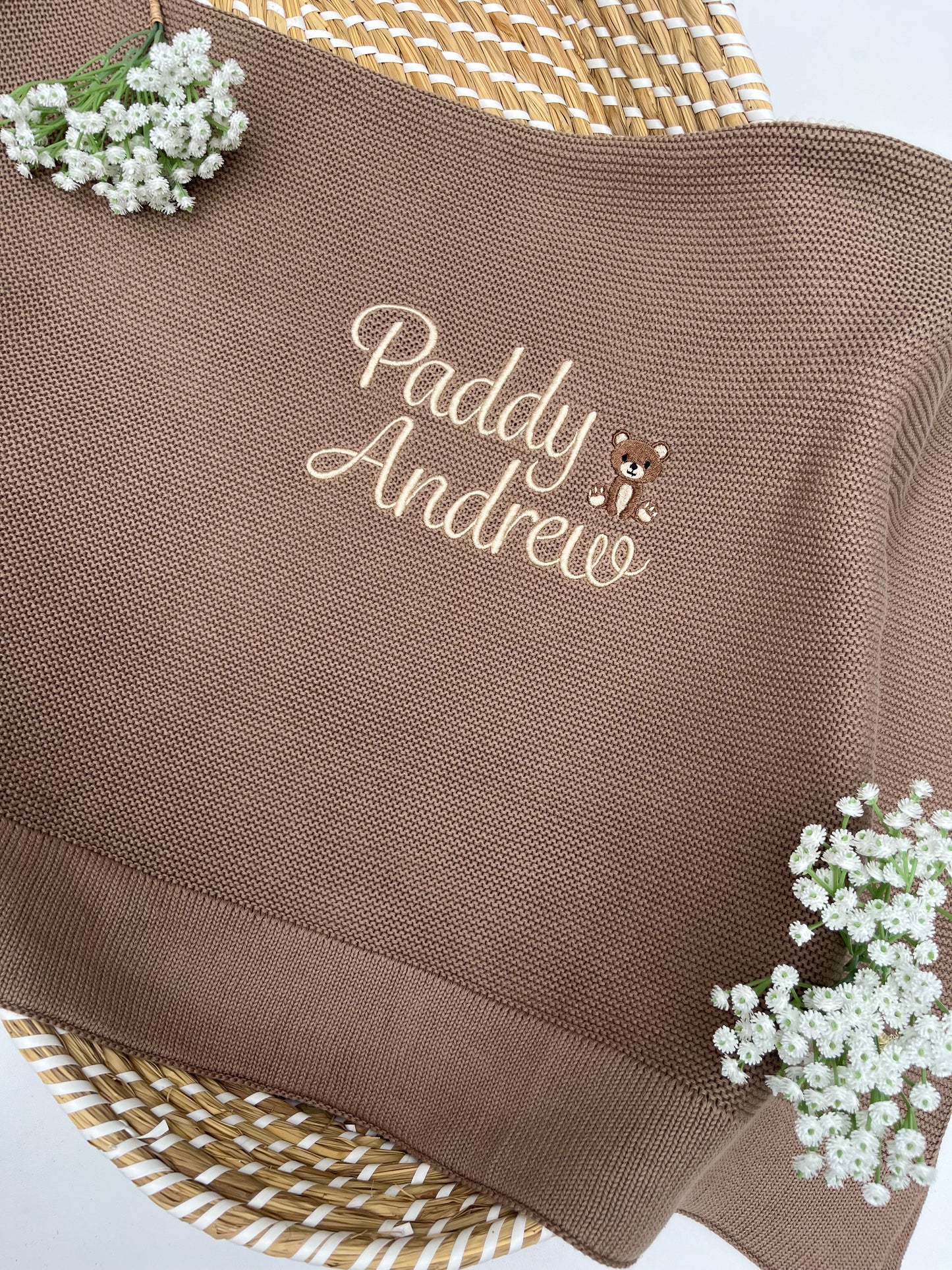 Plain 100% Cotton Knit Personalised Baby Blanket Mocha