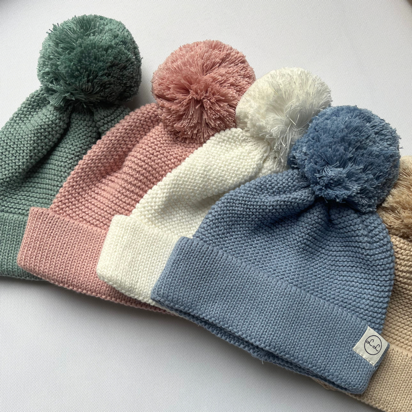 100% Cotton Knit Pom Pom Hats 0-10m