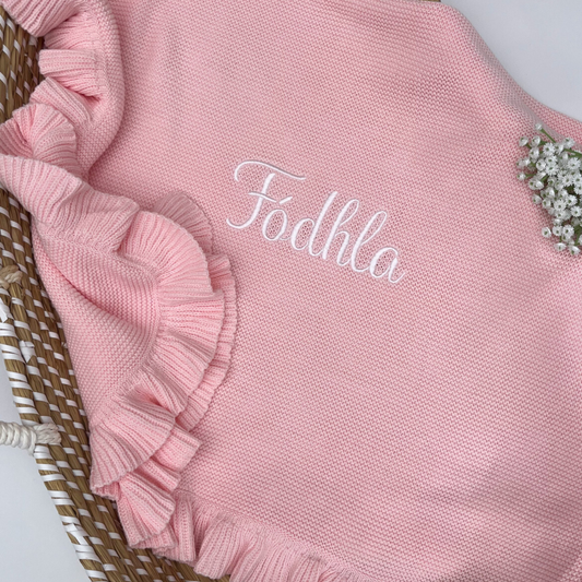 Frill Edge 100% Cotton Knit Personalised Baby Blanket Peony