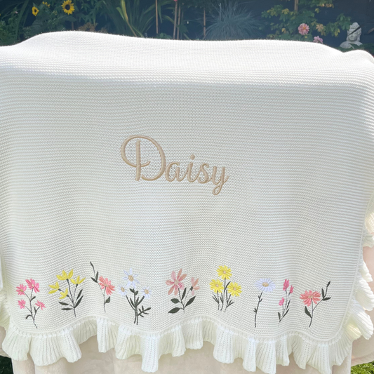 Bespoke Floral design Blanket Frill Edge