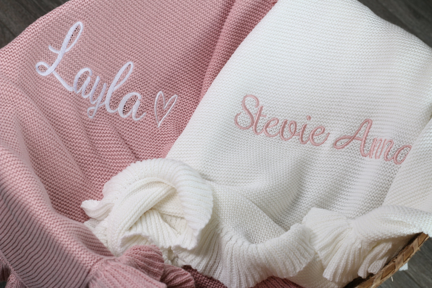 100% Cotton Personalised Frill Knit Blankets (Available in 8 colours)