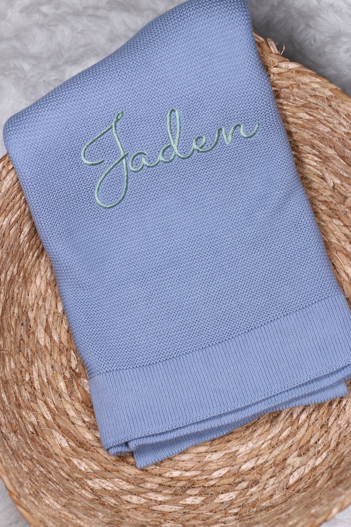 Plain 100% Cotton Knit Personalised Baby Blanket Misty
