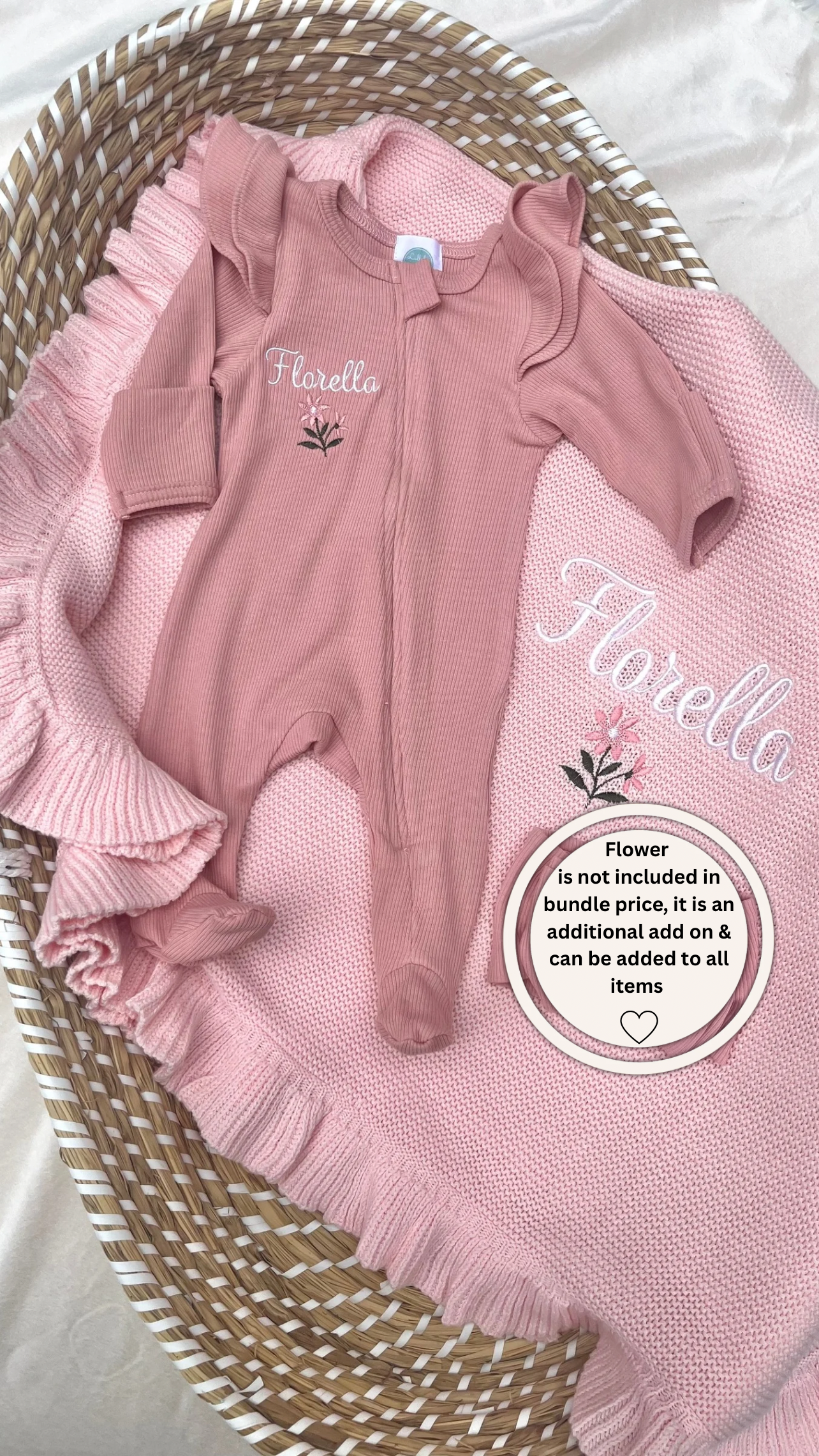 Build your own Frill Blanket, Babygrow & headband bundle (Other colours available)