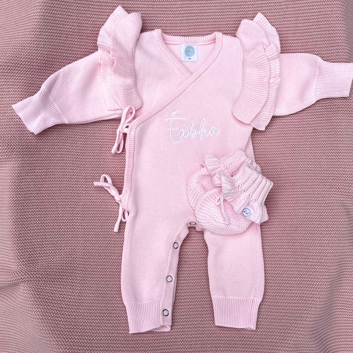 Luxury Crossover Long Romper & Booties Set Powder Pink