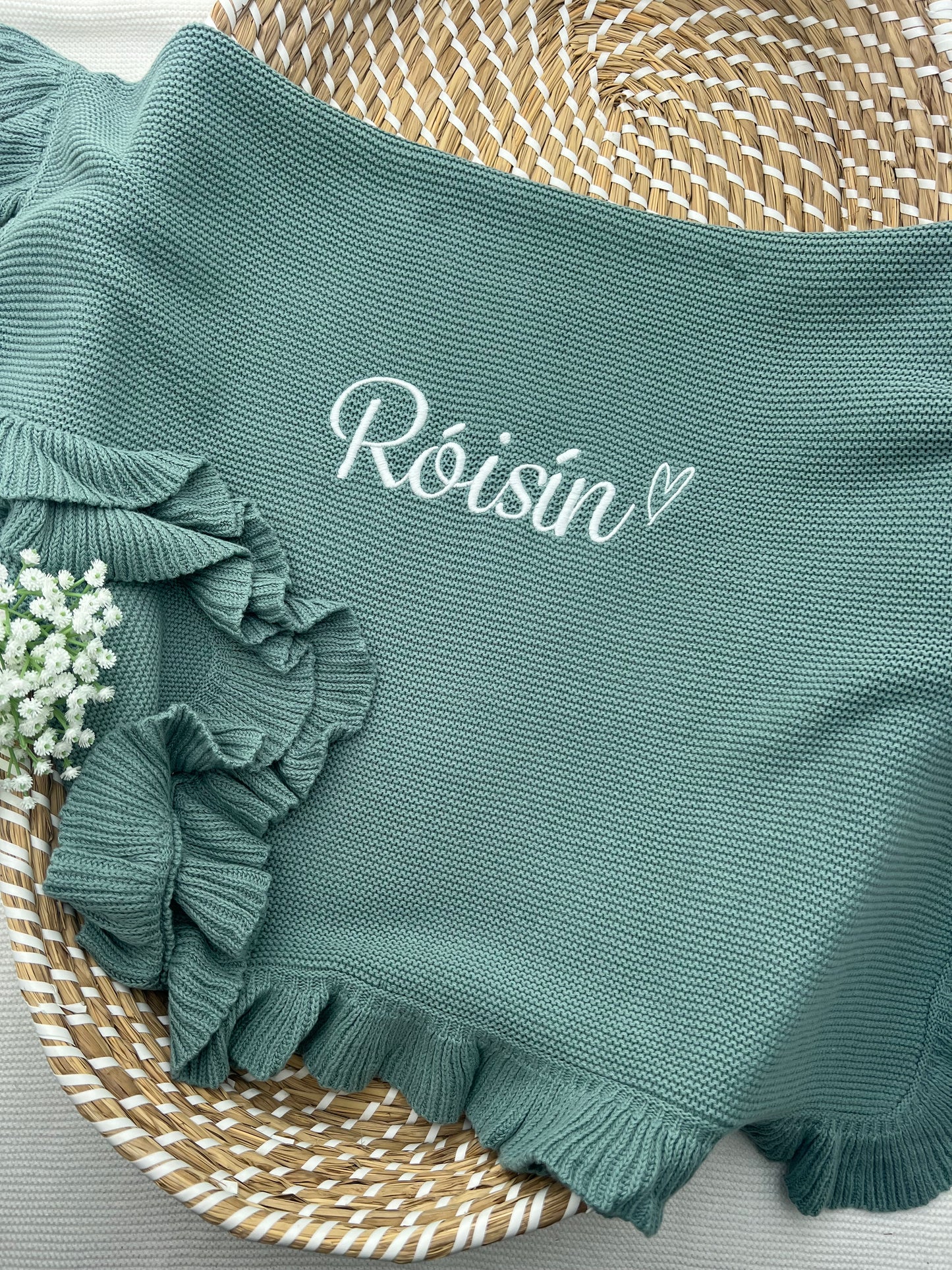 100% Cotton Personalised Frill Knit Blankets (Available in 8 colours)
