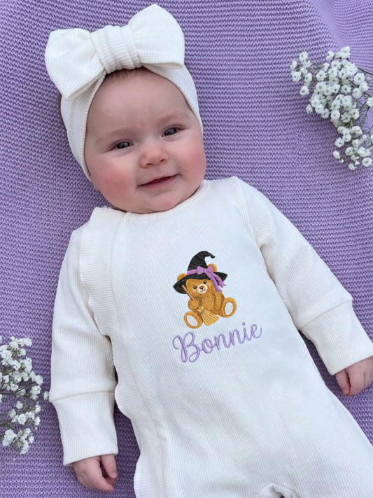 Baby Girls Halloween Footless Frill Babygrow & Headband (Available in 2 colours)