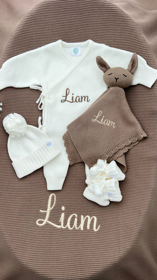Blanket & Crossover Knit romper set with matching Teddy announcement bundle (More colours available)