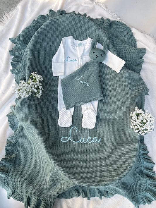 3 Piece Frill Edge Meadow Baby Gift Set Bundle