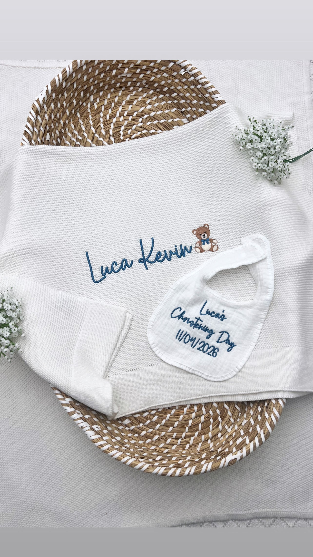 Build your own Boys Christening Bundle, Blanket, Grow & Bib