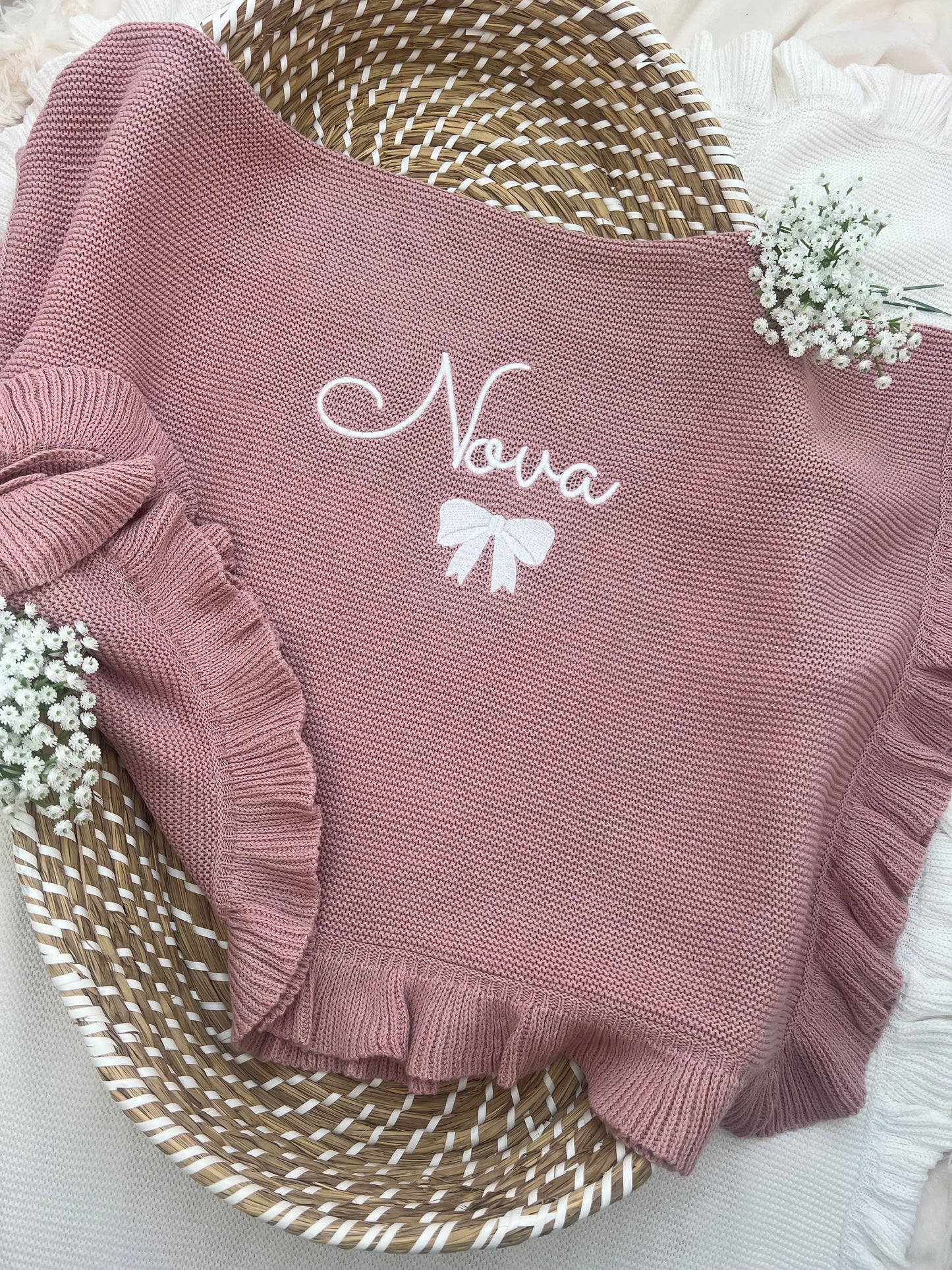 100% Cotton Personalised Frill Knit Blankets (Available in 8 colours)