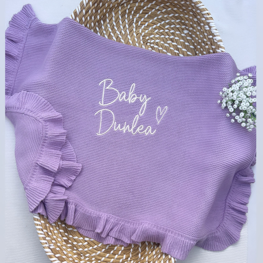 Frill Edge 100% Cotton Knit Personalised Baby Blanket Dewdrop