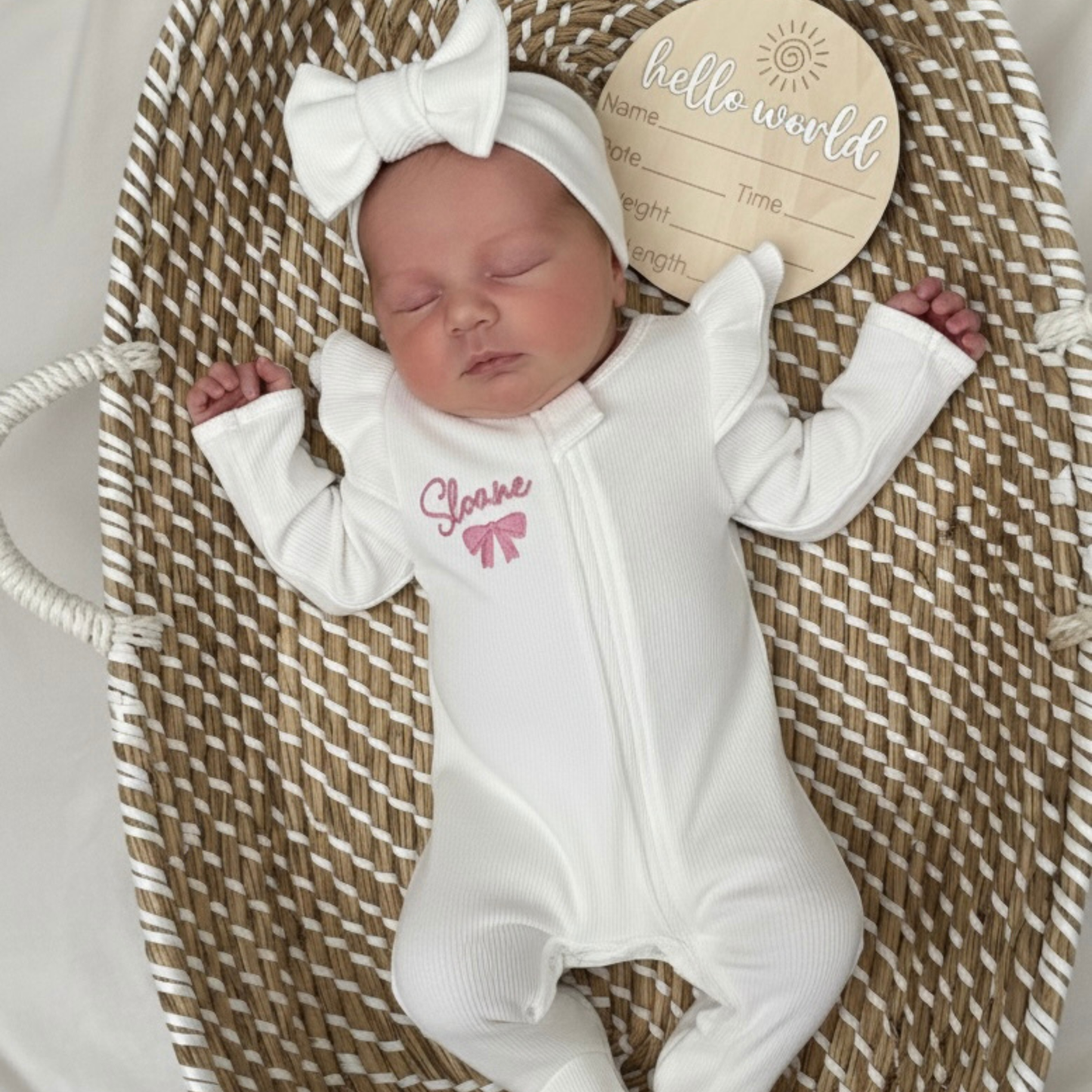 Baby Girls Grow & Headband Set White