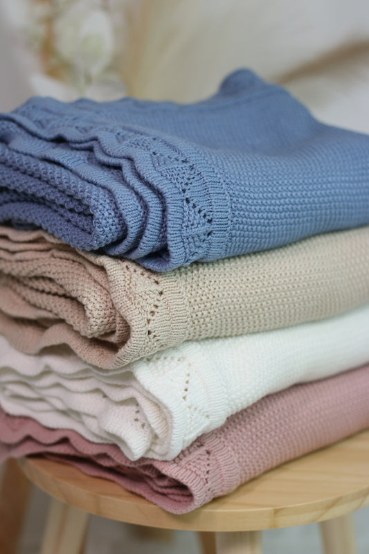 100% Cotton Personalised Crochet Knit Blankets (Available in 4 colours)