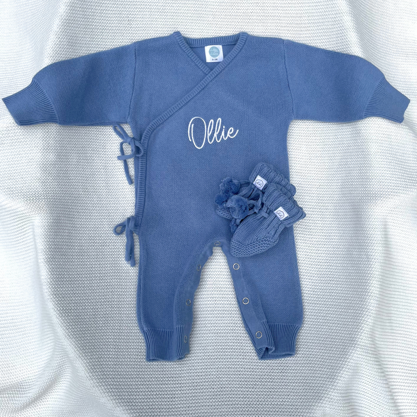 Luxury Crossover Long Romper & Booties Set Powder Blue