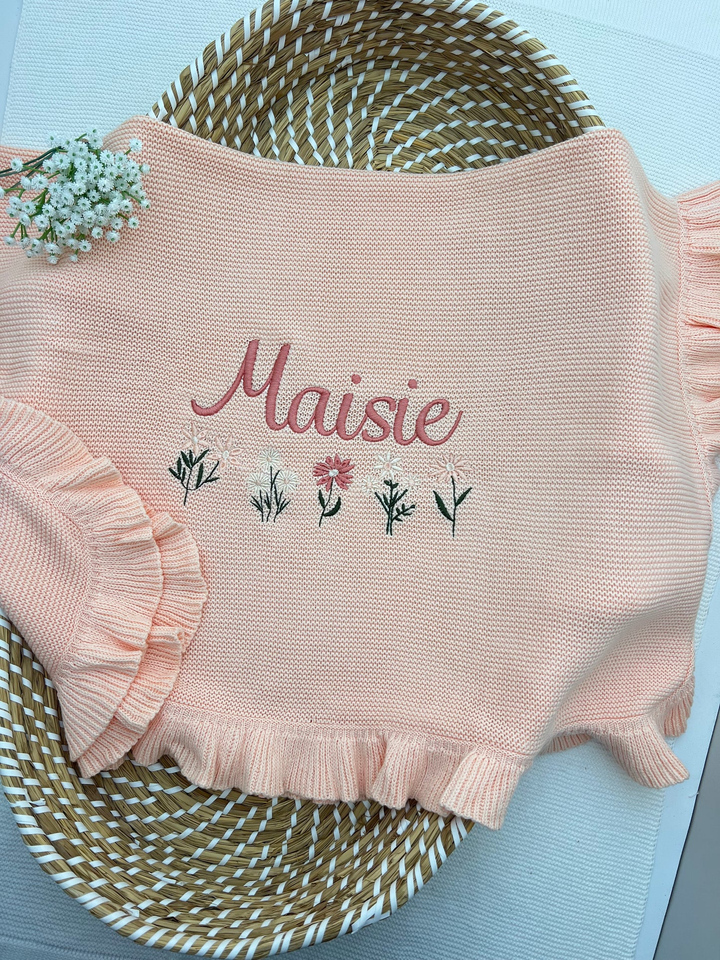 100% Cotton Personalised Frill Knit Blankets (Available in 8 colours)