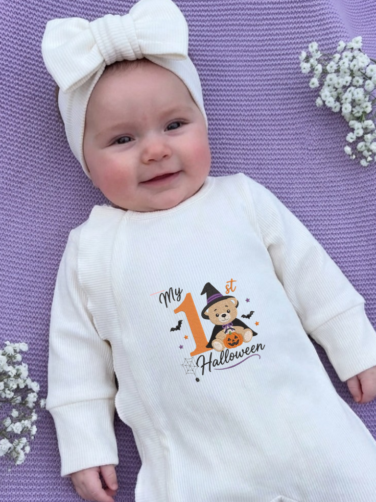 Baby Girls Halloween Footless Frill Babygrow & Headband (Available in 2 colours)