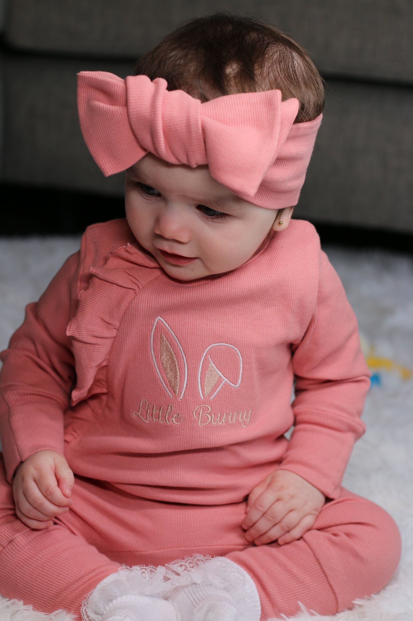 Easter Baby Girls Grow, Headband & Frill Socks Set Coral Kiss