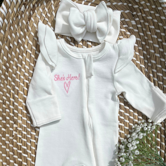 Baby Girls Grow & Headband Set White