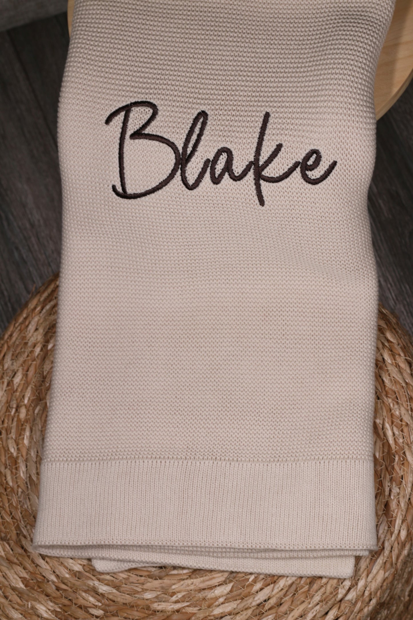 Plain 100% Cotton Knit Personalised Baby Blanket Teddy