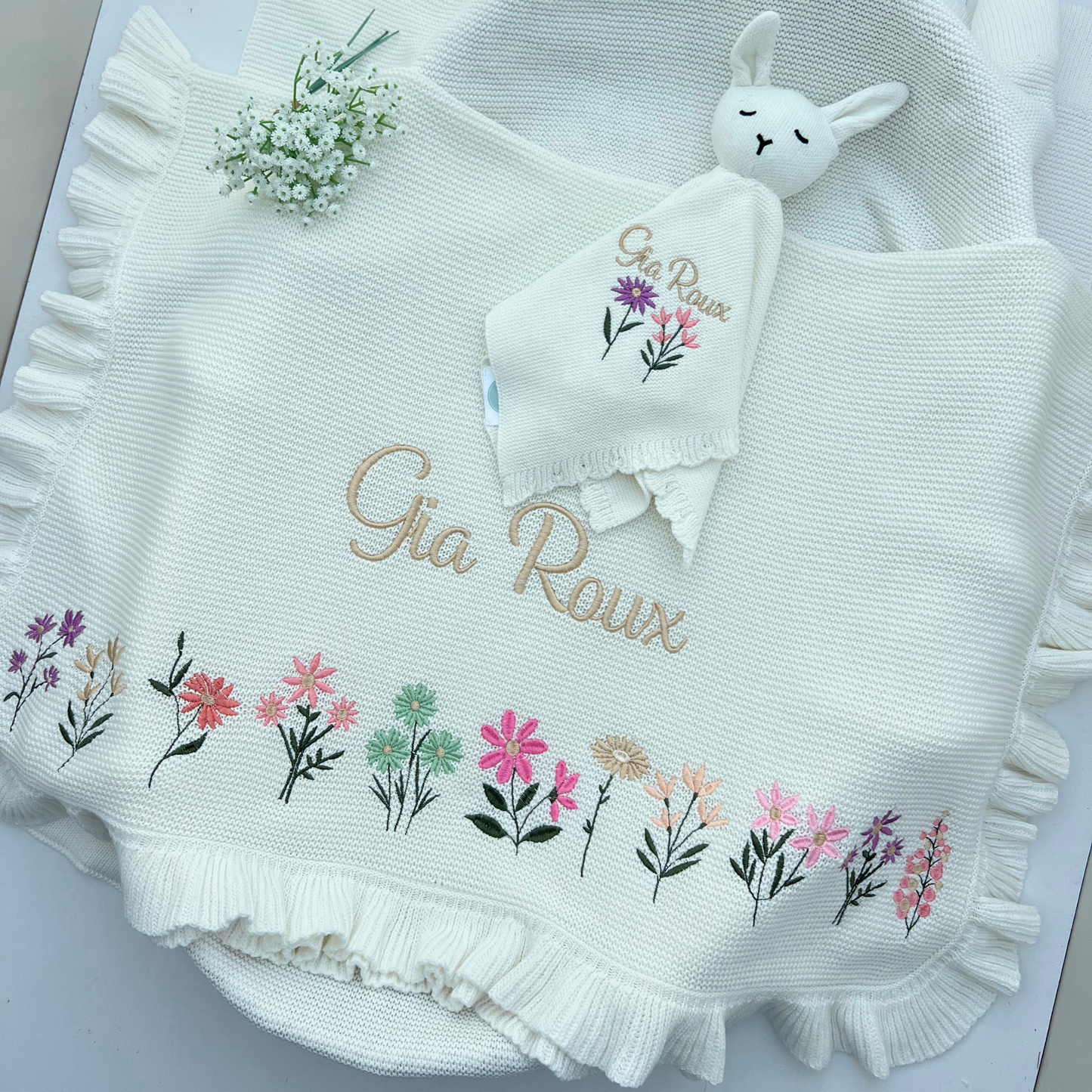 Create your own Bespoke Large Flower Blanket & Teddy Bundle (More Colours available) **8-10 days to be made**