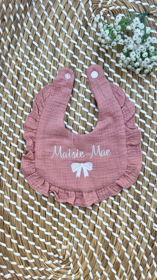 Personalised Muslin Bib Frill Pink