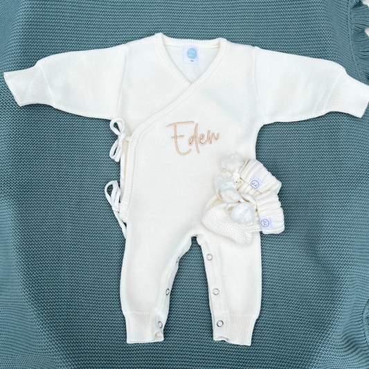 Luxury Crossover Long Romper & Booties Set Soft Cream