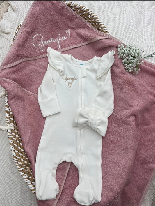 Frill shoulder Babygrow, Headband & Towel