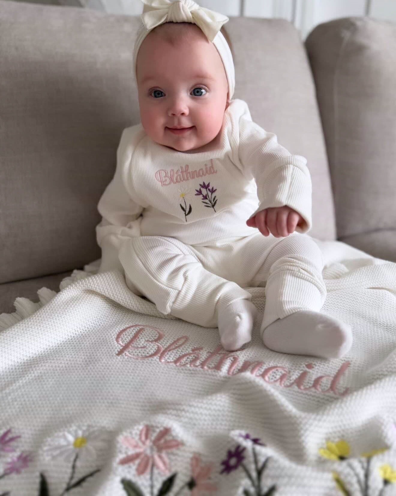 Bespoke Floral design Blanket, Teddy, Grow & Headband (Please allow 8-10days for this item to be made)