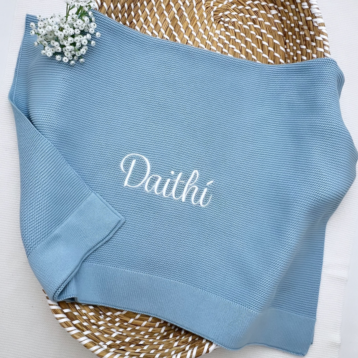 100% Cotton Personalised Plain Knit Blankets (Available in 13 colours)