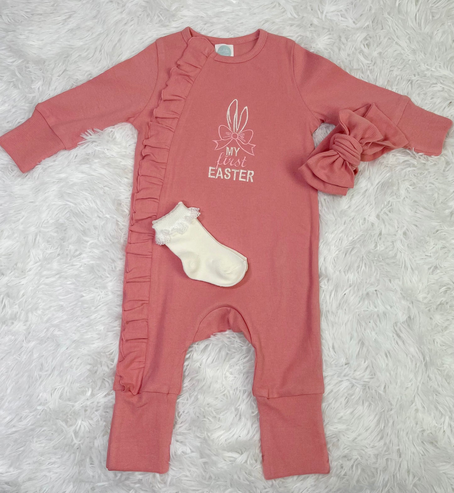 Easter Baby Girls Grow, Headband & Frill Socks Set Coral Kiss