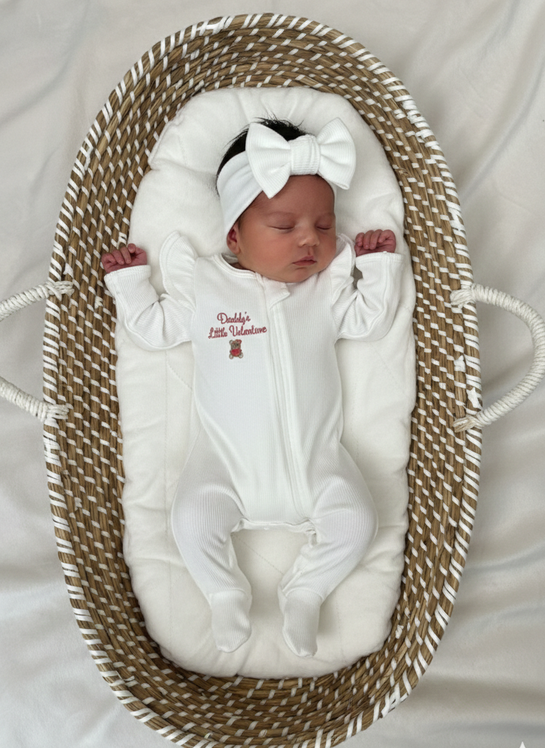 Baby Girls Valentines Grow & Headband Set White