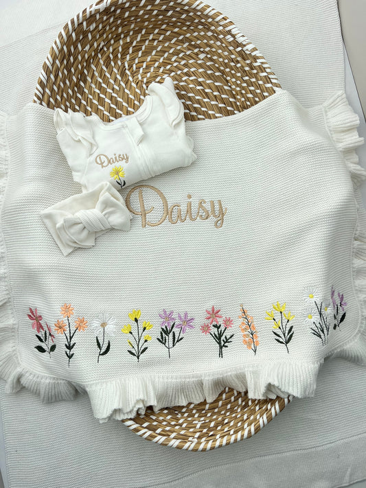 Bespoke Floral design Blanket, Grow & Headband (Please allow 8-10days for this item to be made)