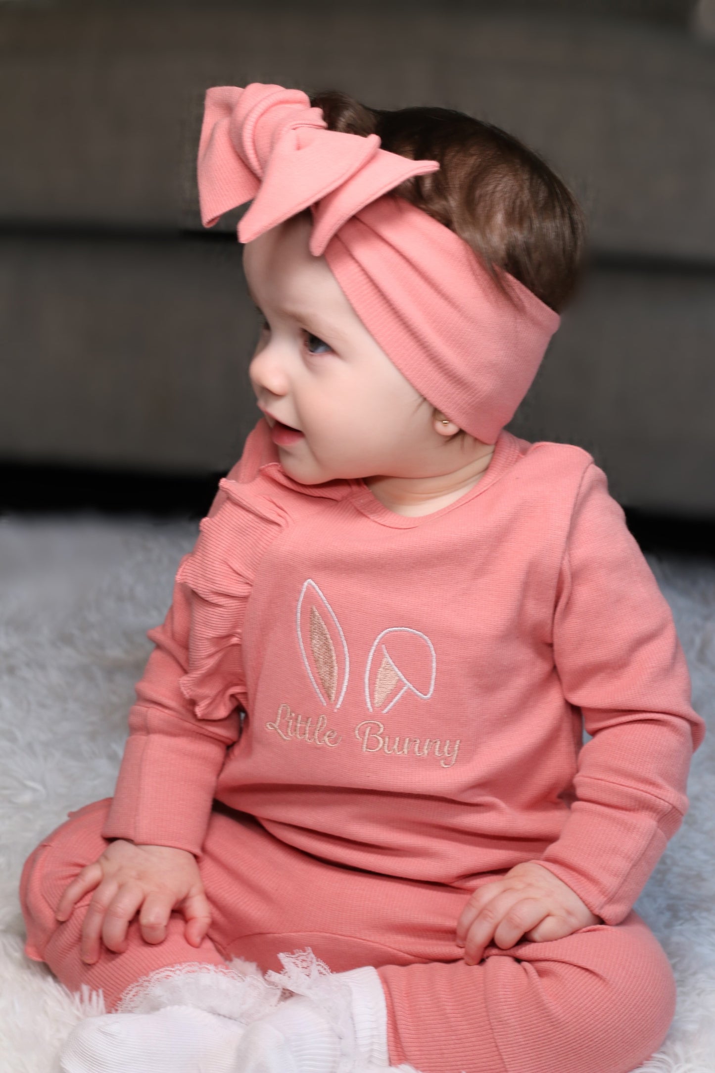 Easter Baby Girls Grow, Headband & Frill Socks Set Coral Kiss