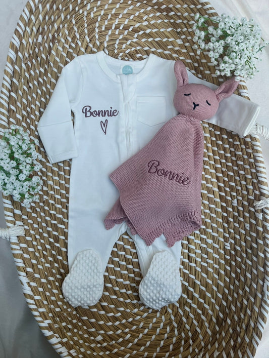 Personalised Organic Cotton Babygrow & Teddy Comforter
