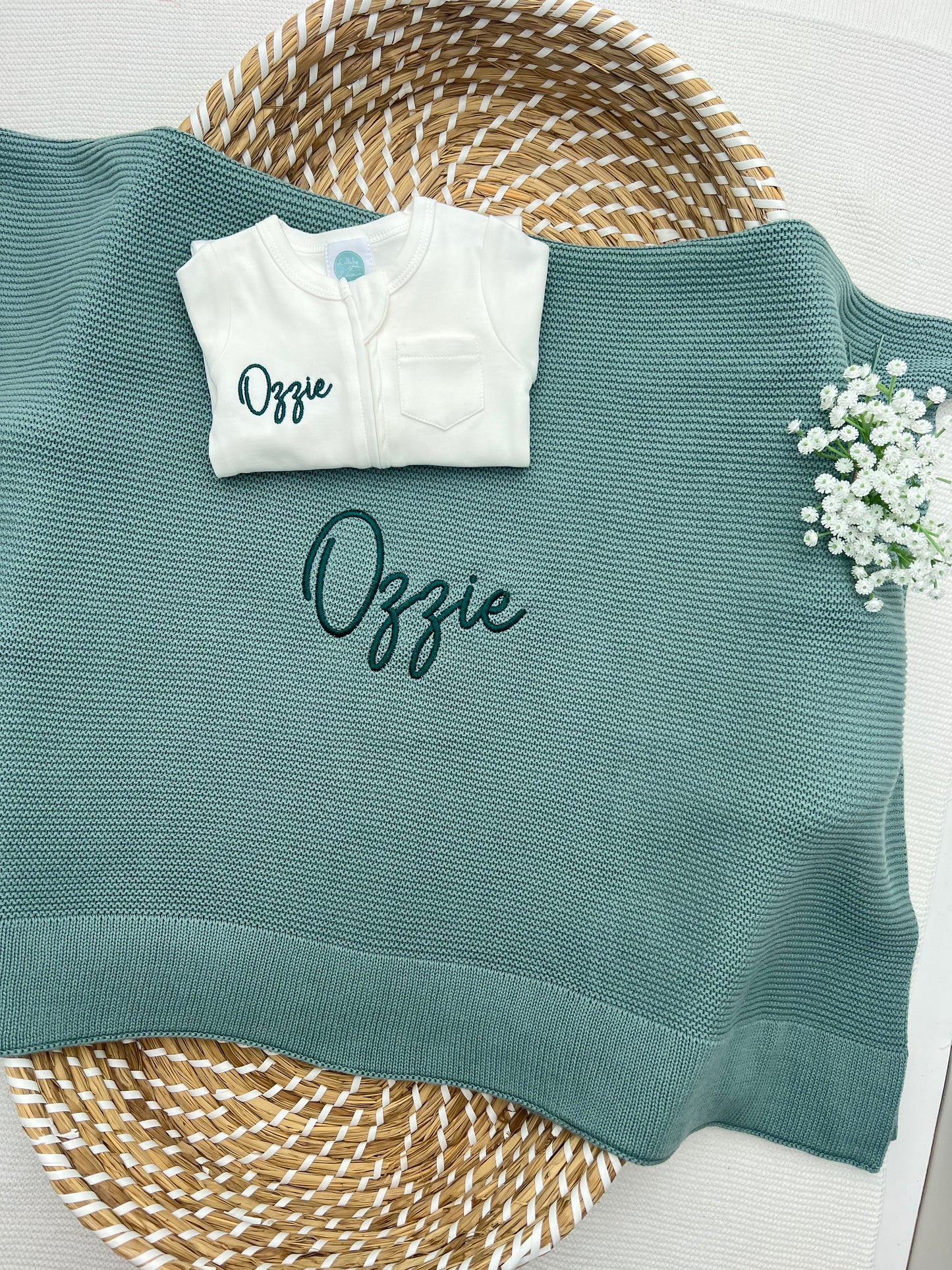 Build your own 2 piece Plain Knit Blanket & Babygrow Bundle (More Colours available)
