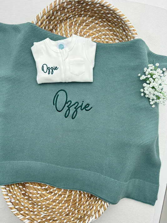 Build your own 2 piece Plain Knit Blanket & Babygrow Bundle (More Colours available)