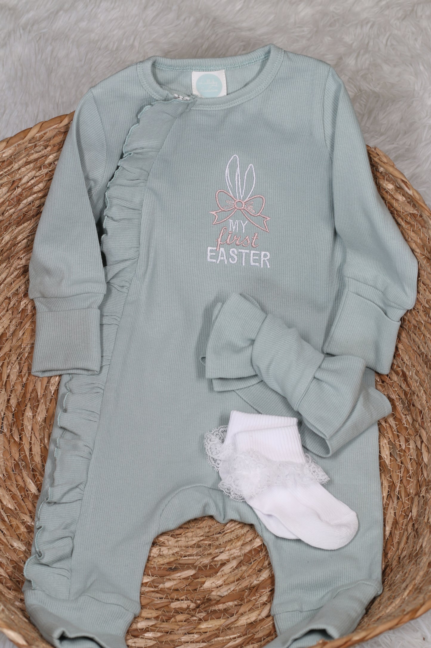 Baby Girls Easter Grow, Headband & Frill Socks Set Pastel Green