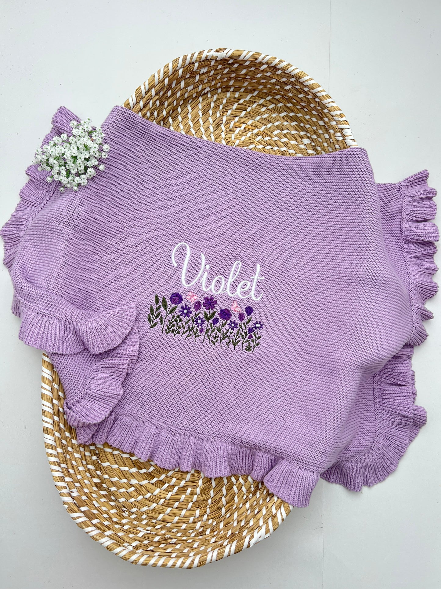 100% Cotton Personalised Frill Knit Blankets (Available in 8 colours)