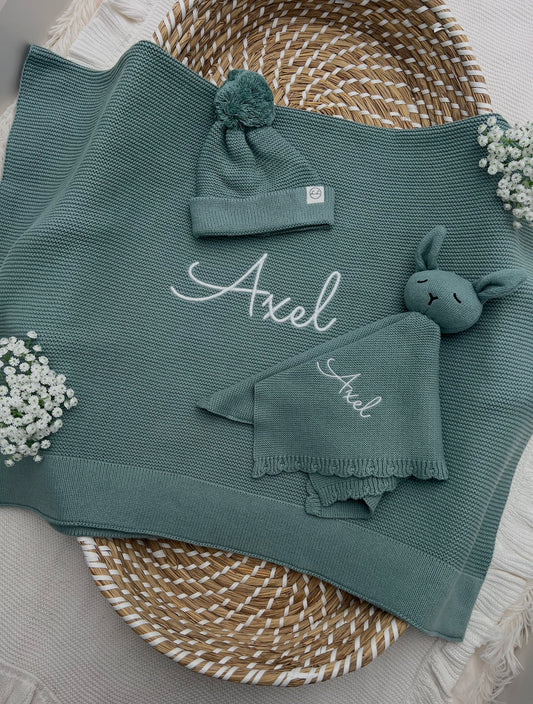 Build your own 3 piece Plain Knit Blanket, Teddy & Hat (More colours to choose from)