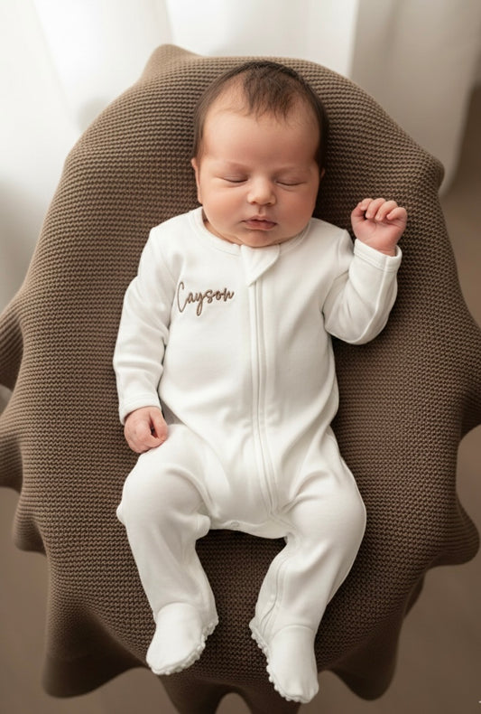 Soft White Organic Cotton Baby Grow