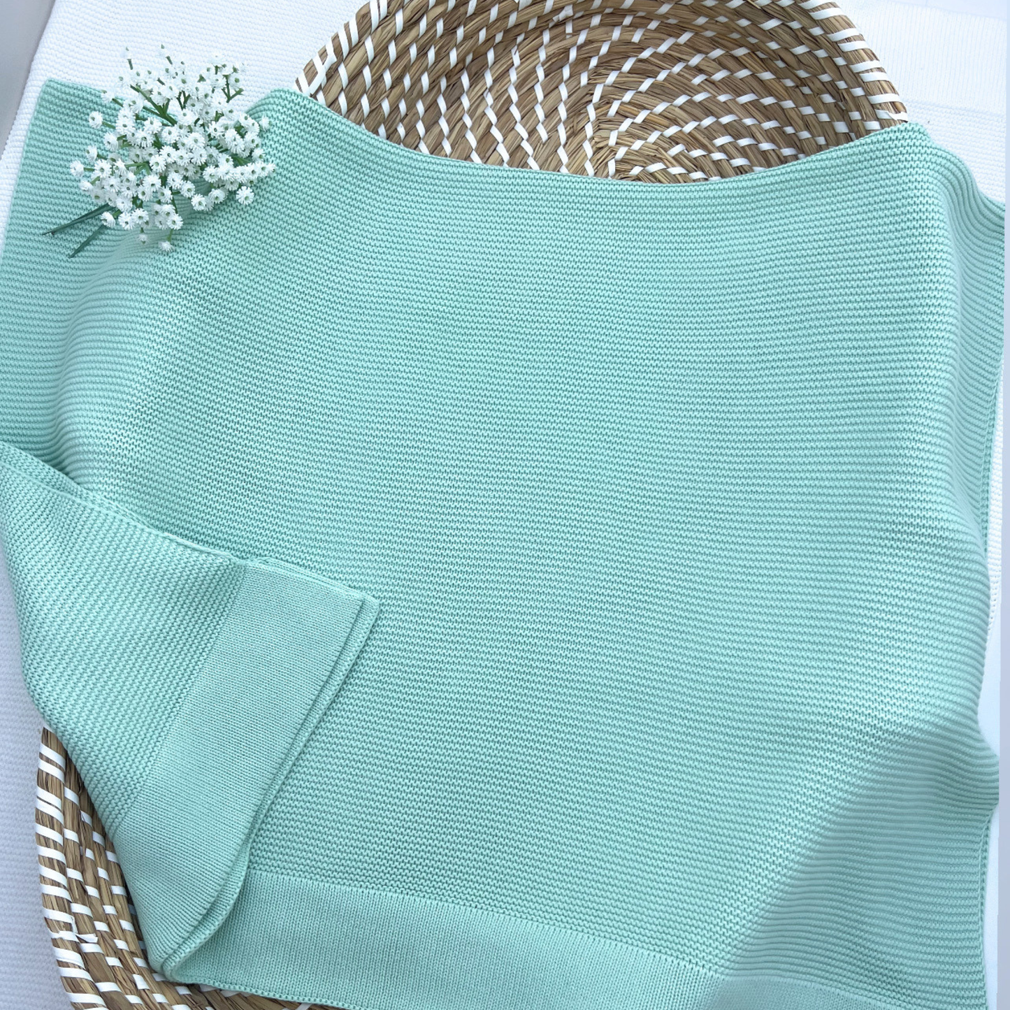 Plain 100% Cotton Knit Personalised Baby Blanket Mint Green